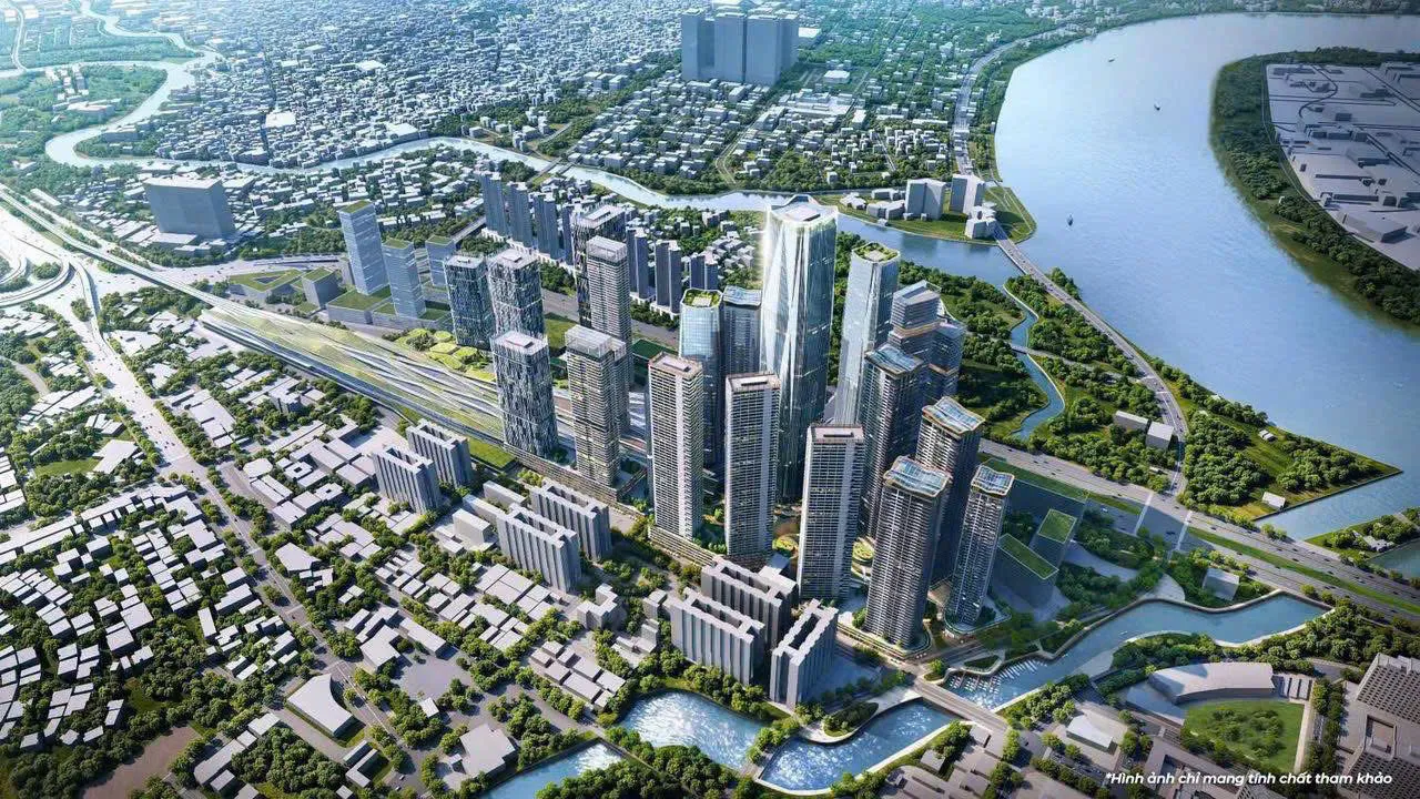 Khu vực ga Thủ Thiêm nhìn từ trên cao – phối cảnh ý tưởng